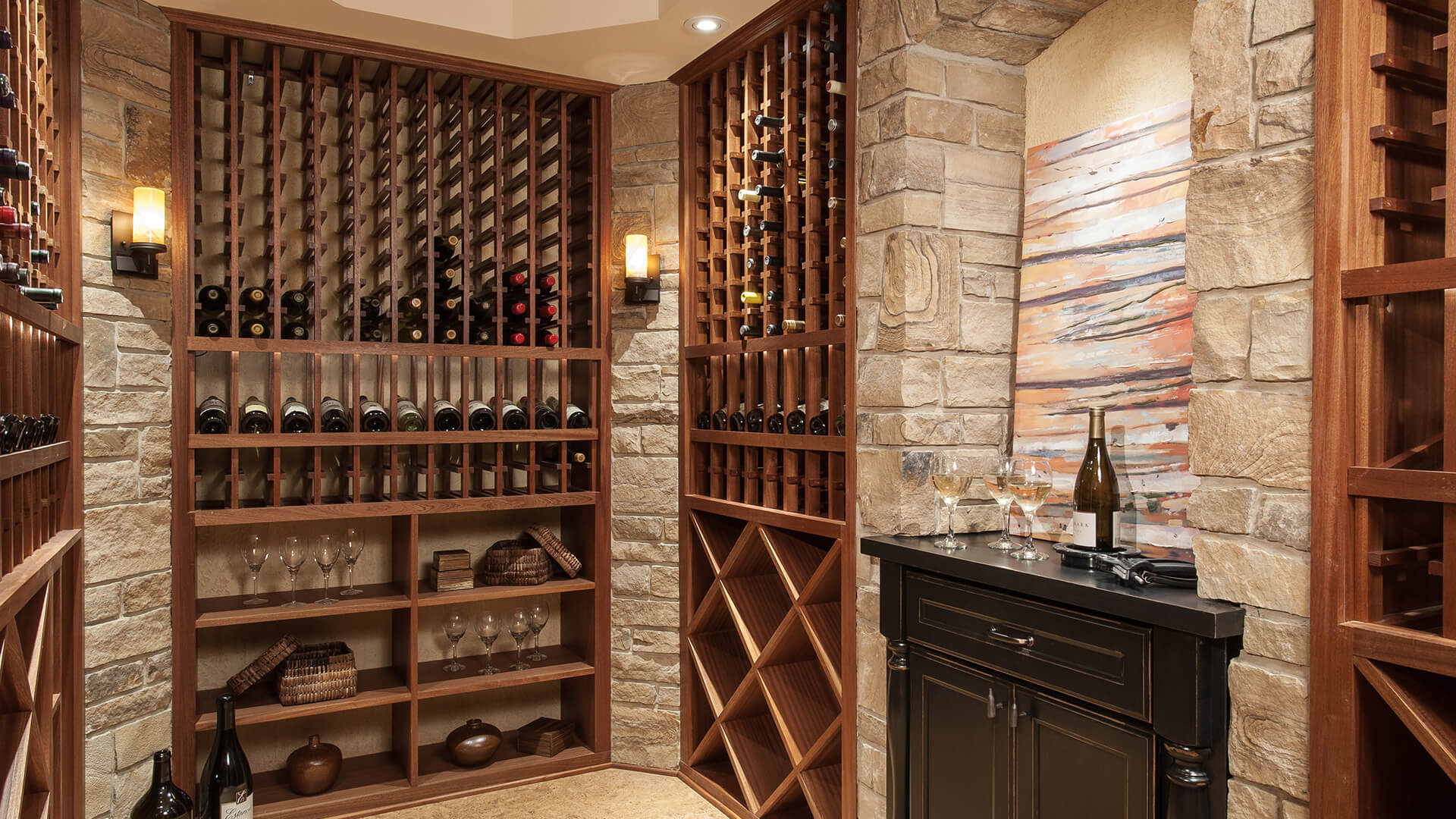 Custom home wine cellar designed by Liston Design Build